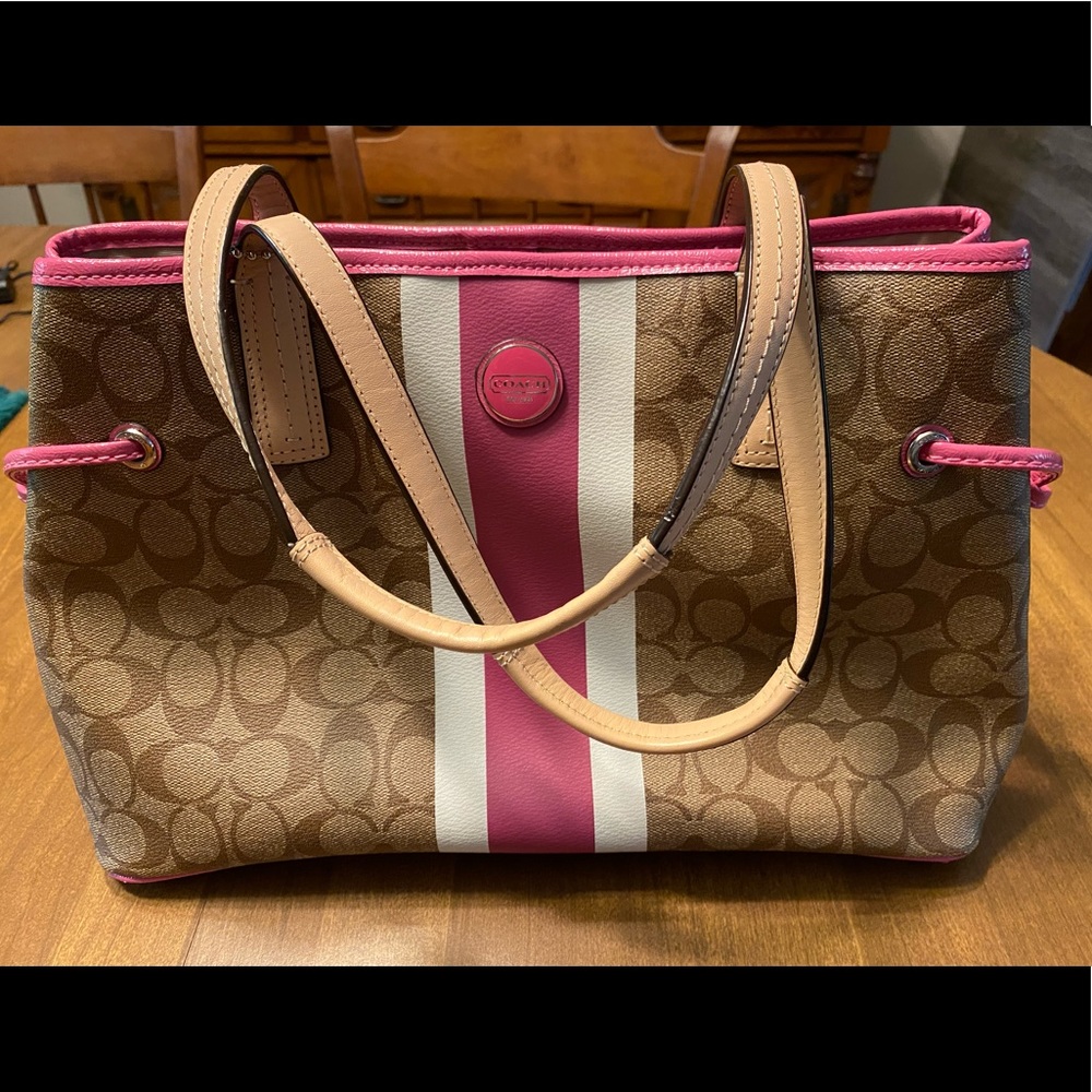 Coach Signature Stripe PVC Carryall Satchel bag